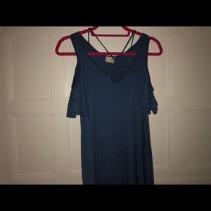 Blue flowy cold shoulder top